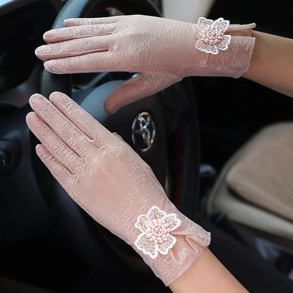 Women's Flower Pink Lace Gloves Summer Protection Wedding Parties Tea Prom